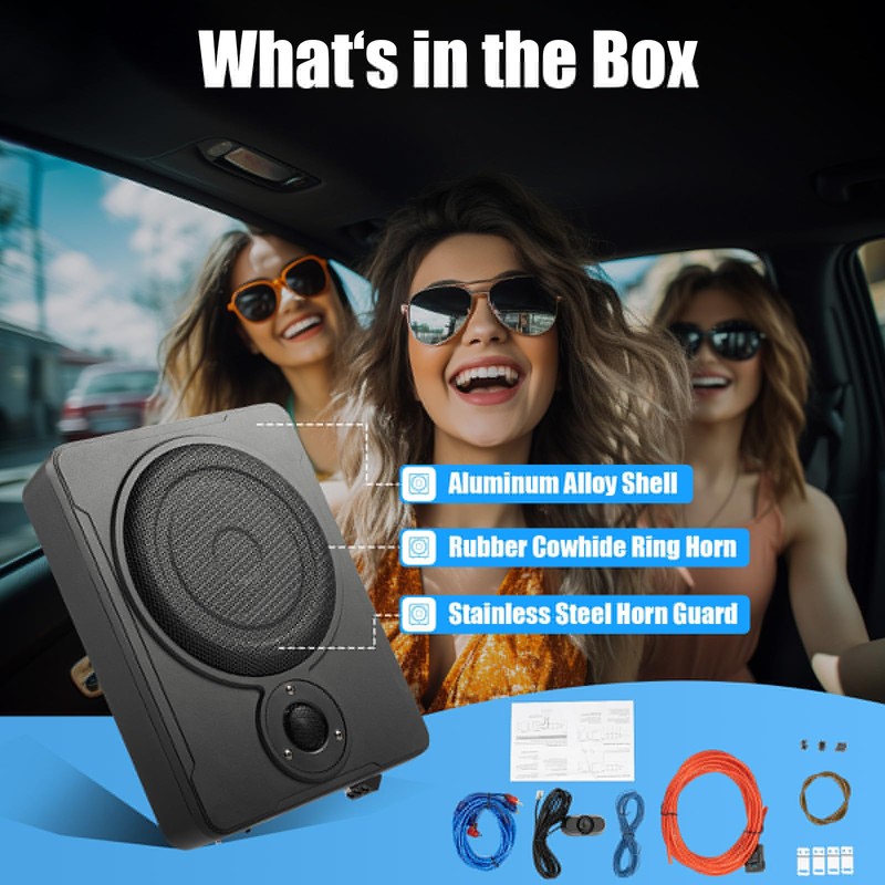 Kathring Slim Under-Seat Subwoofer, 600w Powered Car Truck Sub with