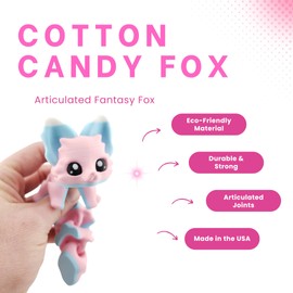 Carly The Cotton Candy Fox 7.5 Inches - 3D Printed Fidget Fantasy Creature