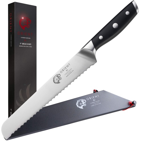 ORIENT 9 inch Bread Knife - Serrated Breadknife - German Stainless Steel, Gift Box and Cover Sheath