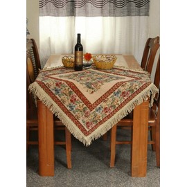 Tache Festive Floral Red Yuletide Blooms Woven Tapestry Tablecloth with Tassels, 57x84