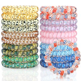 DeaLott 20 Pack Spiral Hair Ties,Coil Hair Bands Waterproof Hair Accessories for Women Girls,Phone Cord Ponytail Holders Hair Coils Elastics for Girls Kids Teens All Hair Type