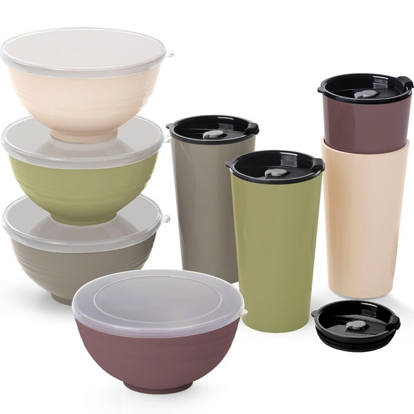 Greentainer 16 Pieces Unbreakable Large Cereal Bowl & Cup Set
