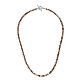 GAVU Toggle Clasp Brown Tiger Eye Necklace for Men Women, Crystal Beaded Necklace for Men 20"