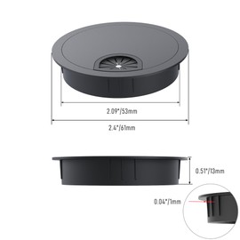 Skweawert Desk Grommet 2-1/8 Inch 53mm, Zinc Alloy Computer Desk Wire Hole Cover, Office Desktop Cord Cable Hole Metal Ring, Black