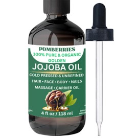 Premium Organic Cold Pressed Unrefined Golden Jojoba Oil - 100% Pure & Natural - Hydrating Facial & Body Moisturizer - Hair & Scalp Treatment - Skin Care & Massage, Carrier Oil 4 fl oz Glass Bottle
