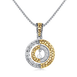 UNY Classic 2 Tone Plated Dots Circle Unique Design Crystal Earring Enhancer Pendant Necklace Hardy Fashion Jewelry Set, Silver