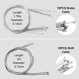 Brake Cable Shift Cable for Bicycle, Pack of 10 Universal Bicycle Shift Rope, 2 m Long, 10 Pieces Mountain Bike Brake Wire, 1.75 m Long, for Mountain Bike, Road Bike, etc., MTB