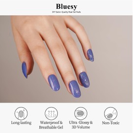 Drizzle Semi Cured Gel Nail Strips, Real Nail Polish Art Stickers (UV/LED Light Required), Glossy, Glitter, Solid Color, Full Nail Wraps Long Lasting Waterproof, Nail Strips Decal for Women (Bluesy)