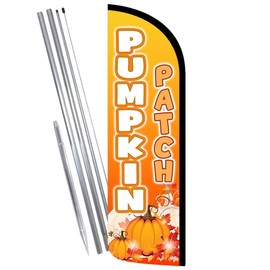 Vista Products PUMPKIN PATCH Premium Windless Feather Banner Flag Kit (Flag, Pole, & Ground Mt)