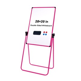Betorcy Magnetic Whiteboard with Stand - 28"x20" Double Sided Dry Erase Board, Height Adjustable Flipchart Easel, Portable Foldable U Standing White Board for Classroom Home School Office, Pink