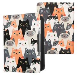 kwmobile Flip Case Compatible with Tolino Vision 1/2/3/4 HD Case - eReader Case - Cats Orange Black White