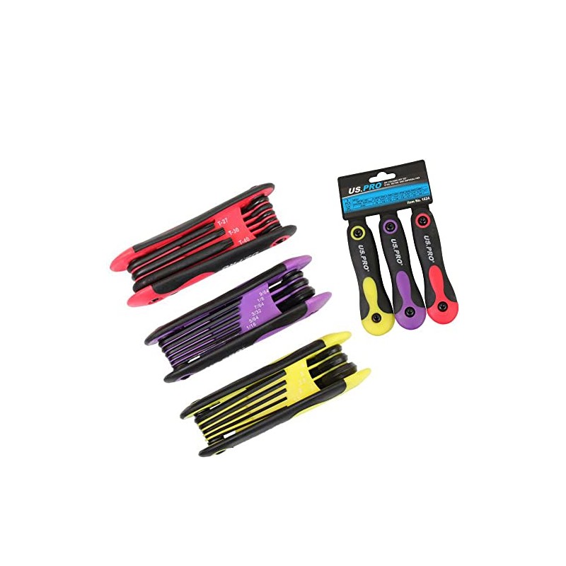 US Pro 3pc Folding Key Set Star Torx, Metric and