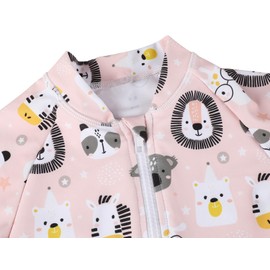 Cadocado Girls Sun Suit One Piece UV Sun Protection Swimwear Front Zipper Ruffle Leg Rash Guard,Pink,4-5Y