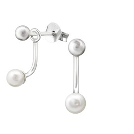 Bungsa Double Pearl Stud Earrings for Women White .925 Sterling Silver, Silver, Created Cubic Zirconia
