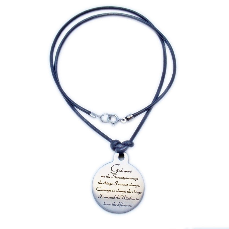 Serenity Prayer Medallion Leather Necklace