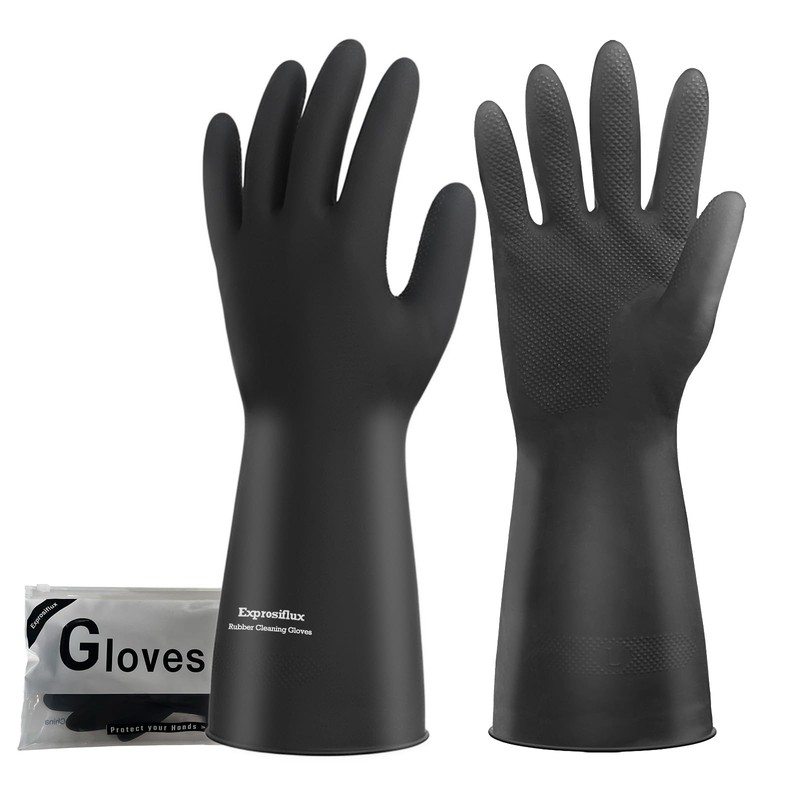 Exprosiflux Black Thick Rubber Cleaning Gloves - 2 Pairs of