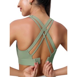 High Impact Sports Bra for Women Molded Cup Back Closure High Support Womens Sports Bras Criss-Cross Back Workout Running Bra Green
