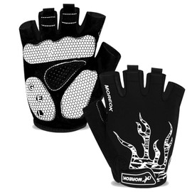 MOREOK Cycling Gloves Bike Gloves for Men/Women-[5MM Gel Pad] Biking Gloves Half Finger Bicycle Gloves Exercise Workout Gloves for Cycling/Weight Lifting/Gym/Motorcycle/Outdoor-050-WHITE-L