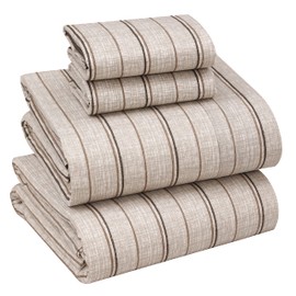 RUVANTI 100% Cotton Sheets - Crispy Cooling Percale Sheets for Full Size Bed, Breathable & Durable Full Sheet Set, 16 Inches Deep Pocket Bed Sheets, Brown Stripes, 4 Pieces