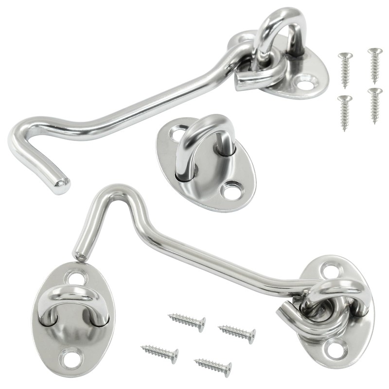 Unlorspy 2 Sets Hook and Eye Latch Stainless Steel Cabin