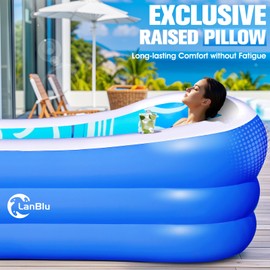 Inflatable Pool with Big Backrest and Seat,Oversized Thickened Large Blow Up Pool for Adults,Inflatable Backyard Pools for Kid and Adult,105"x65"x25"Durable Swimming Pools Summer Water Party-Blue