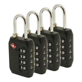 Thrifco 9507001 TSA-Approved 4-Digit Combination Luggage Locks – Black Zinc, 4-Pack – Ideal for Travel, Suitcases, Gym Lockers, Toolboxes & Backpacks