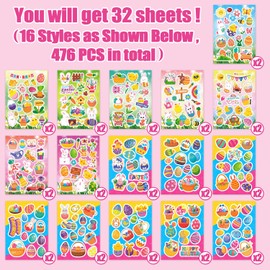Partywind Happy Easter Stickers for Kids, 476 PCS Rabbits Chicks Eggs Stickers for Easter Basket Stuffers Goodie Bag Fillers, Easter Decorative Stickers for Party Supplies Favors (32 Sheets)