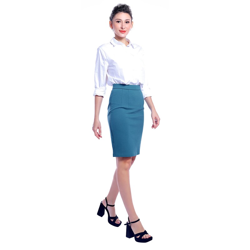 Marycrafts Falda lápiz para mujer de trabajo y oficina, Azul