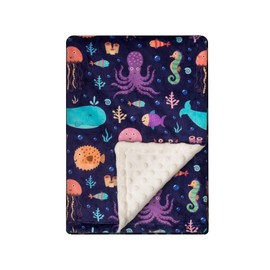 Baby Blanket for Boys Girls Double Layer Soft Plush Minky Blanket with Dotted Backing, Toddler Baby Newborn Blanket Shower Gifts (Navy Whale, 30 X 40 inches)