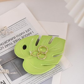 Kedested Ceramic Jewelry Tray Trinket Dish, Jewelry Dish for Women, Monstera Ceramic Plate, Ring Dish Holder for Earrings Necklace Organizer, Mother's Day Christmas Birthday Gift