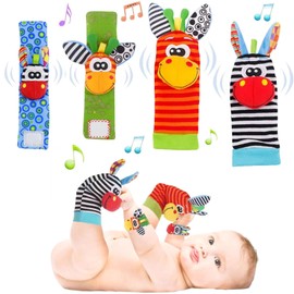 Baby Rattles Socks Toy Wrist Rattle and Foot Finder Socks Newborn Baby Sensory Toy for Girls and Boys 0 3 6 9 12 Months Gifts (Orange)