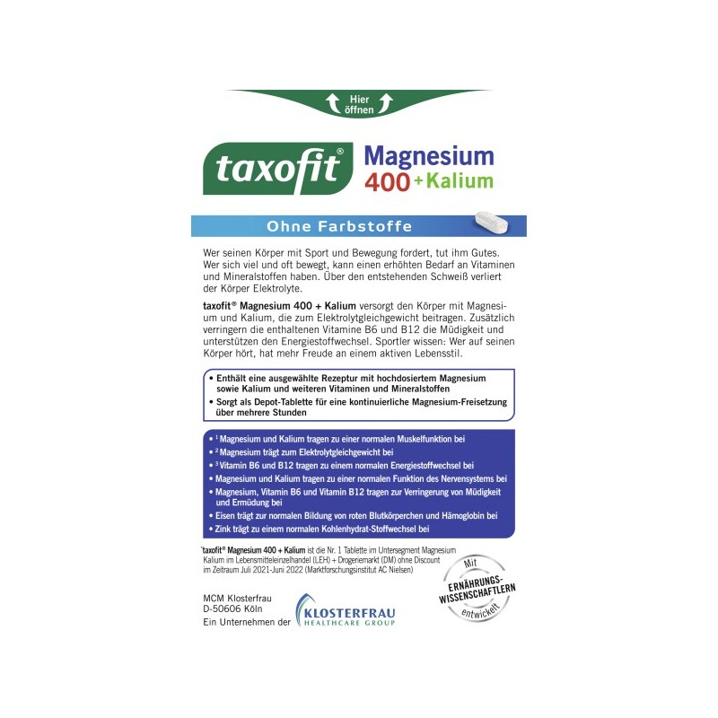 탁소피트 taxofit 마그네슘 400+칼륨 정제 30정 63g Taxofit Magnesium 400