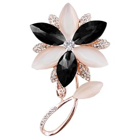 FENGJI Five Clover Shape Style Cats Opal Crystal Gold and Silver Plated Blue Brooch and Pin for Women (Black)