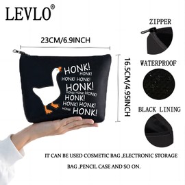 LEVLO Bolsa de maquillaje de ganso para juegos, regalo para jugadores, bocina, bocina, ganso, maquillaje, bolsa con cierre para amigos y familiares, Honk Honk Negro, Bolsa de maquillaje