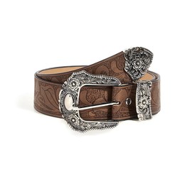 TTPSRY Women's Wide Leather Waist Belt with Elegant Buckle and Fine Floral Pattern Vintage Adjustable Waist Belt, silver
