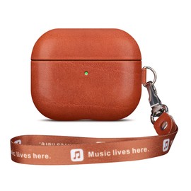 Haobobro [Custom Series] AirPods 3 Case with Lanyard and Carabiner - AirPods 3rd Generation Leather Case - AirPods 3 Protective Leather Case - AirPods 3 Leather Case Cover - Brown