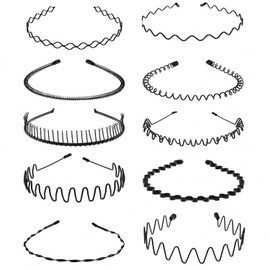 JZK 10 x Black Metal Headband Non-Slip Hair Bands Elastic Hair Accessories for Men and Women for Outdoor Sports and Yoga