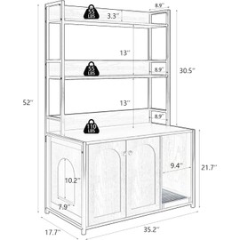 Cat Litter Box Furniture with 2 Storage Shelves Removable Divider, Scratch Pad, Indoor Cat House & Washroom Cabinet, Hidden Cat Furniture, Scratch Pad,