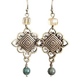 Etched Bronze, Champagne and Jade Green Dangle Earrings. Jewelry Earrings for Women #3298FE3424