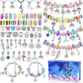 Kit para Hacer Pulseras para Niñas, 112 Piezas Kit Fabricación Puleseras Abalorios y Collasres, Cuentas para Hacer Pulseras, Juegos Manualidades Regalos Navidad Niña 5-12 Años Cumpleaños
