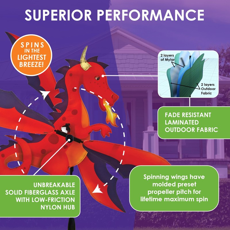 Whirligig Spinner Red Dragon 19" – Mystical Fantasy-Themed Design, Weather-Resistant