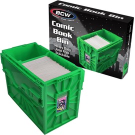 BCW Short Comic Book Bin - Holds 150 Standard Comic Books | Acid Free Comic Book Storage and Organizer | Heavy Duty Plastic Comic Storage Box | Stackable Comics Short Box (Green, Single)