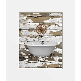 Brown Beige Bathroom Rustic Wall Art Dandelion In Tub Modern Farmhouse Bath Home Decor Picture