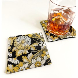 Ideal for Gifts. A Coaster Using Japanese Kimono. 5 Sheets Set. Boxed and Packaged. Pattern Name Kinka.