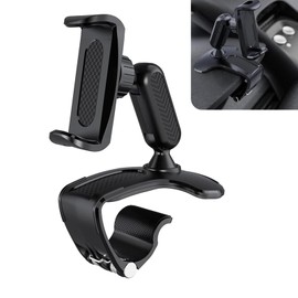 DACIRTY 360° Rotatable Car Phone Holder – Adjustable Spring Clamp for 4.7"-6.5" Smartphones, Anti-Shake Navigation Mount with Sun Visor & Rearview Mirror Clip, Hinge-Style Twist for Stability (Black)