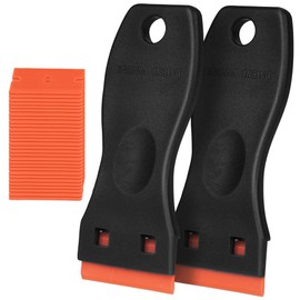 Ainiv Plastic Razor Blade Scrapers, 2PCS Scraper Tool with 30PCS Blades, Multi-funtional Cleaning Razor Scraper for Removing Stickers, Labels, Caulk, Adhesive, Paint Removal-Black&Orange