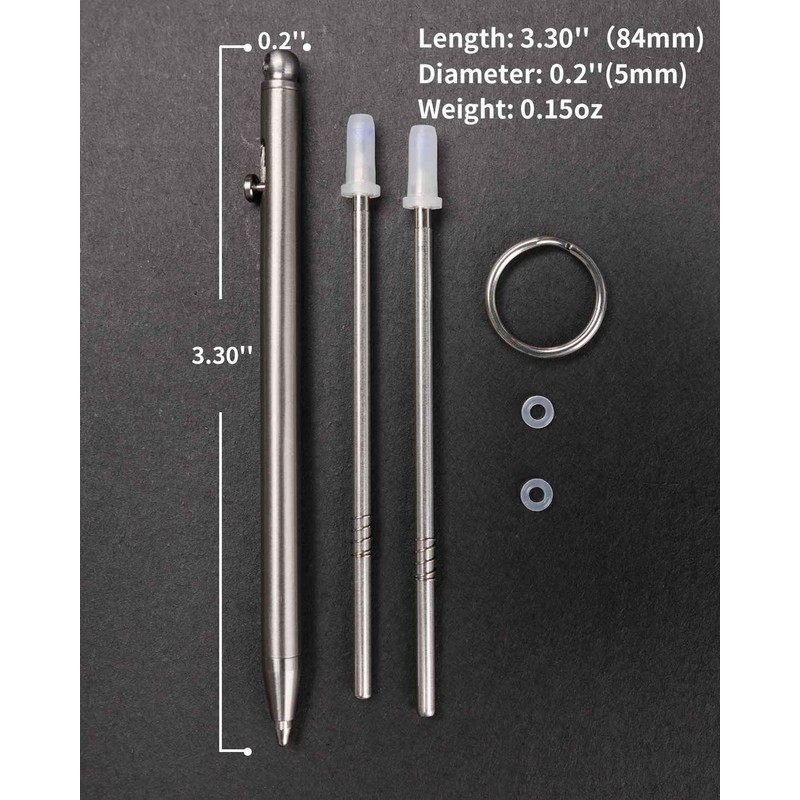 Titanium Mini Bolt Action Pen, 3.30 x 0.20 cm, Keyring,