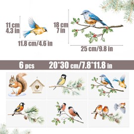 6 Sheets Double-Sided Christmas Window Stickers for Glass Robin Bird Window Clings Decals for Christmas Winter Seasonal Window Decoration