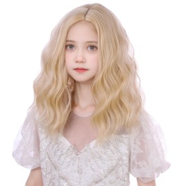 WAVELNM Mixed Blonde Wig for Kids Child Short Blonde Wig Girls Curly Wavy Wig Kids Short Wig Side Part Wig Synthetic Wigs with Wig Cap