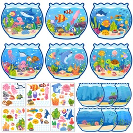 Summer Craft Kits for Kids Make A Ocean Animals Worlds Stickers Scene, Summer Craft Under The Sea Scene Sticker Shark Tropical Fish Sea Animal Bulk Set for Home Classroom Game Activities (12Set)